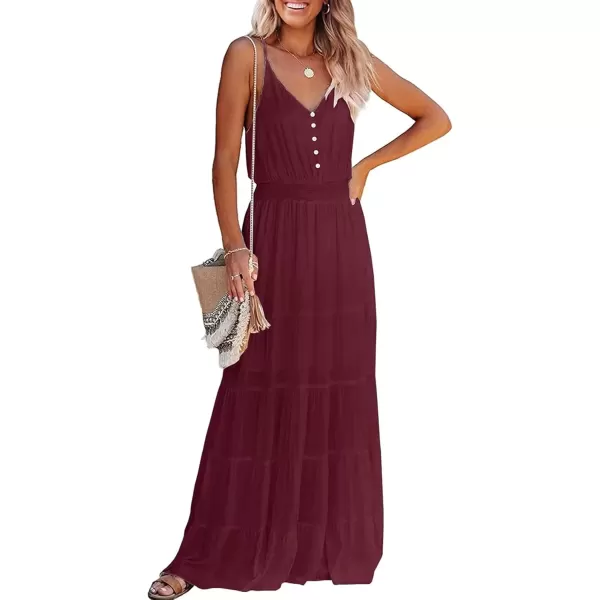 imagePRETTYGARDEN Womens Casual Summer Dress Spaghetti Strap Sleeveless High Waist Beach Long Maxi Sun DressesWine Red