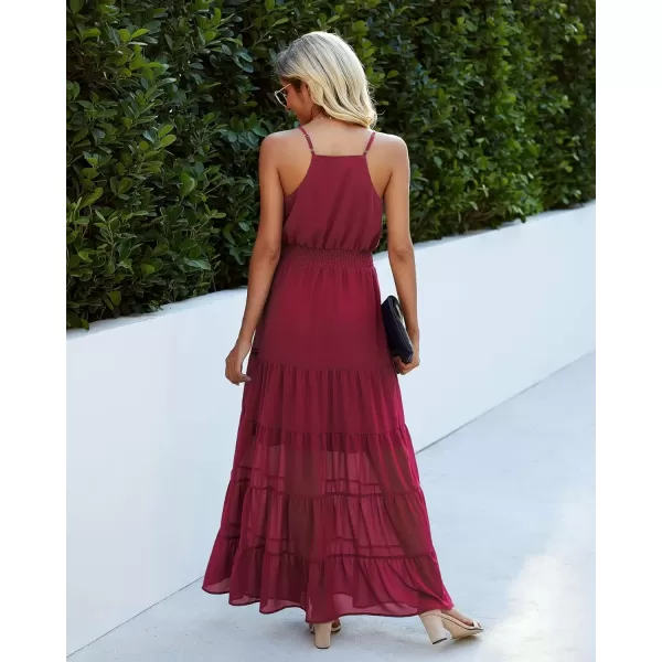 imagePRETTYGARDEN Womens Casual Summer Dress Spaghetti Strap Sleeveless High Waist Beach Long Maxi Sun DressesWine Red