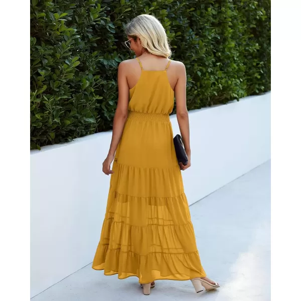 imagePRETTYGARDEN Womens Casual Summer Dress Spaghetti Strap Sleeveless High Waist Beach Long Maxi Sun DressesYellow