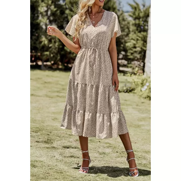 imagePRETTYGARDEN Womens Floral Boho Dress Casual Short Sleeve V Neck Ruffle Tiered 2024 Summer Swing Maxi DressesApricot Leopard