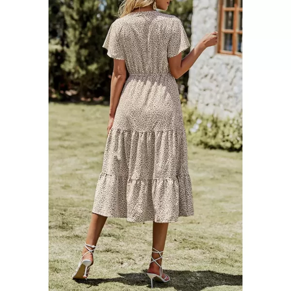 imagePRETTYGARDEN Womens Floral Boho Dress Casual Short Sleeve V Neck Ruffle Tiered 2024 Summer Swing Maxi DressesApricot Leopard
