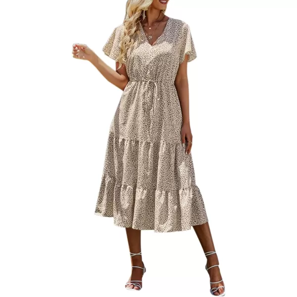 imagePRETTYGARDEN Womens Floral Boho Dress Casual Short Sleeve V Neck Ruffle Tiered 2024 Summer Swing Maxi DressesApricot Leopard