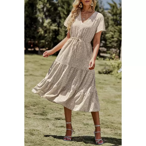 imagePRETTYGARDEN Womens Floral Boho Dress Casual Short Sleeve V Neck Ruffle Tiered 2024 Summer Swing Maxi DressesApricot Leopard