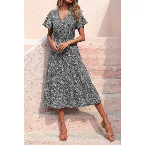 imagePRETTYGARDEN Womens Floral Boho Dress Casual Short Sleeve V Neck Ruffle Tiered 2024 Summer Swing Maxi DressesBlack Floral