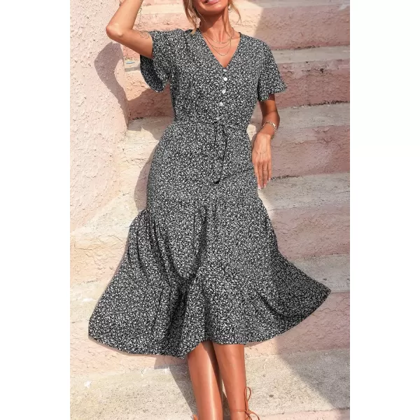 imagePRETTYGARDEN Womens Floral Boho Dress Casual Short Sleeve V Neck Ruffle Tiered 2024 Summer Swing Maxi DressesBlack Floral