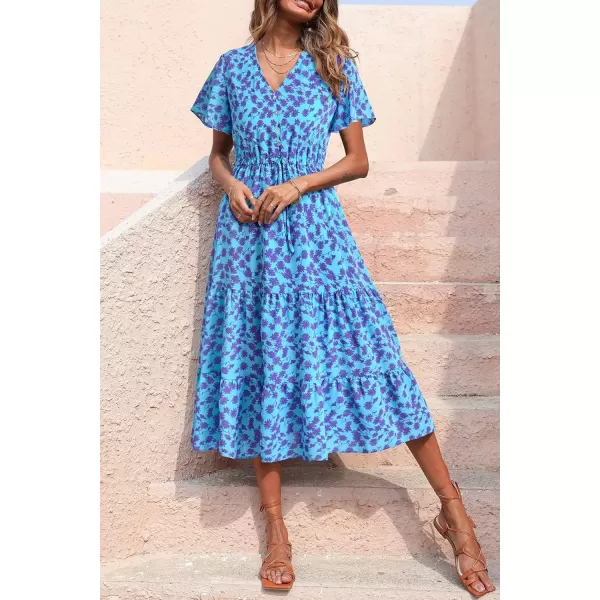 imagePRETTYGARDEN Womens Floral Boho Dress Casual Short Sleeve V Neck Ruffle Tiered 2024 Summer Swing Maxi DressesLight Blue Purple Floral