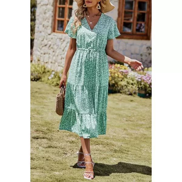 imagePRETTYGARDEN Womens Floral Boho Dress Casual Short Sleeve V Neck Ruffle Tiered 2024 Summer Swing Maxi DressesLight Green