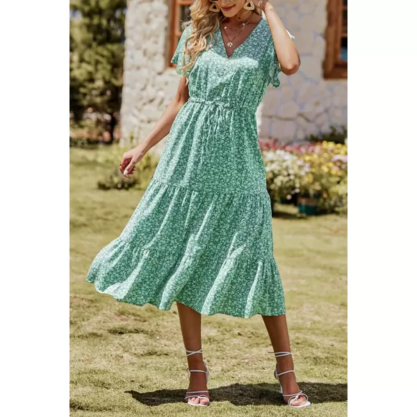 imagePRETTYGARDEN Womens Floral Boho Dress Casual Short Sleeve V Neck Ruffle Tiered 2024 Summer Swing Maxi DressesLight Green