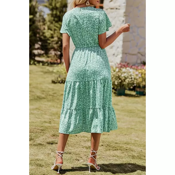 imagePRETTYGARDEN Womens Floral Boho Dress Casual Short Sleeve V Neck Ruffle Tiered 2024 Summer Swing Maxi DressesLight Green