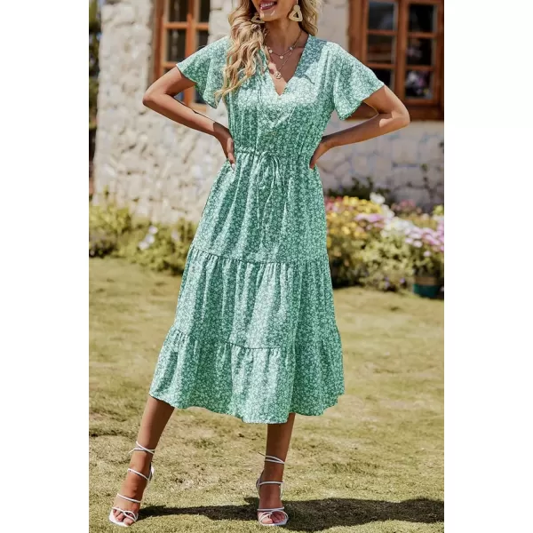 imagePRETTYGARDEN Womens Floral Boho Dress Casual Short Sleeve V Neck Ruffle Tiered 2024 Summer Swing Maxi DressesLight Green