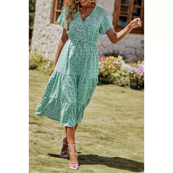 imagePRETTYGARDEN Womens Floral Boho Dress Casual Short Sleeve V Neck Ruffle Tiered 2024 Summer Swing Maxi DressesLight Green