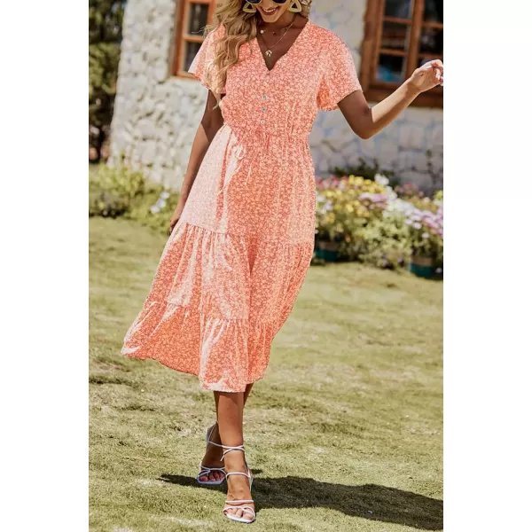 imagePRETTYGARDEN Womens Floral Boho Dress Casual Short Sleeve V Neck Ruffle Tiered 2024 Summer Swing Maxi DressesOrange Yellow