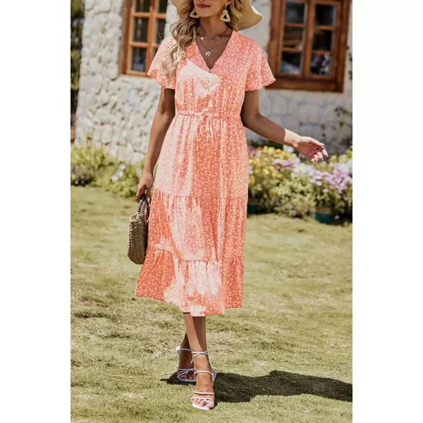 imagePRETTYGARDEN Womens Floral Boho Dress Casual Short Sleeve V Neck Ruffle Tiered 2024 Summer Swing Maxi DressesOrange Yellow