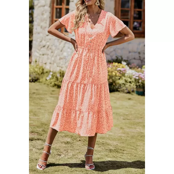 imagePRETTYGARDEN Womens Floral Boho Dress Casual Short Sleeve V Neck Ruffle Tiered 2024 Summer Swing Maxi DressesOrange Yellow
