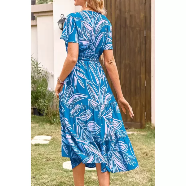 imagePRETTYGARDEN Womens Floral Boho Dress Casual Short Sleeve V Neck Ruffle Tiered 2024 Summer Swing Maxi DressesPrint Blue