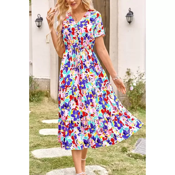 imagePRETTYGARDEN Womens Floral Boho Dress Casual Short Sleeve V Neck Ruffle Tiered 2024 Summer Swing Maxi DressesPrint Multicolored