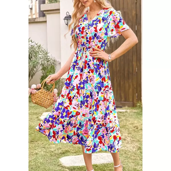 imagePRETTYGARDEN Womens Floral Boho Dress Casual Short Sleeve V Neck Ruffle Tiered 2024 Summer Swing Maxi DressesPrint Multicolored