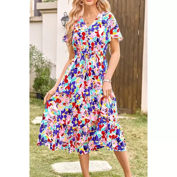 imagePRETTYGARDEN Womens Floral Boho Dress Casual Short Sleeve V Neck Ruffle Tiered 2024 Summer Swing Maxi DressesPrint Multicolored