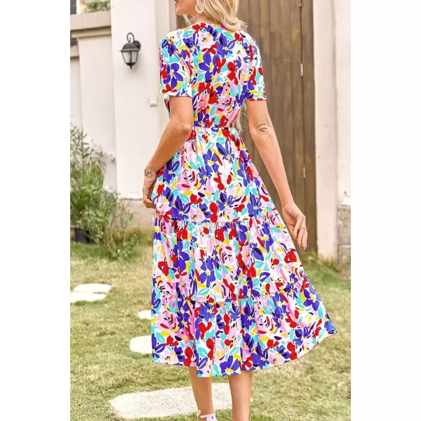 imagePRETTYGARDEN Womens Floral Boho Dress Casual Short Sleeve V Neck Ruffle Tiered 2024 Summer Swing Maxi DressesPrint Multicolored