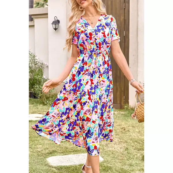imagePRETTYGARDEN Womens Floral Boho Dress Casual Short Sleeve V Neck Ruffle Tiered 2024 Summer Swing Maxi DressesPrint Multicolored