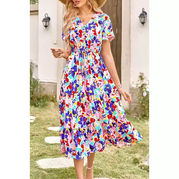 imagePRETTYGARDEN Womens Floral Boho Dress Casual Short Sleeve V Neck Ruffle Tiered 2024 Summer Swing Maxi DressesPrint Multicolored