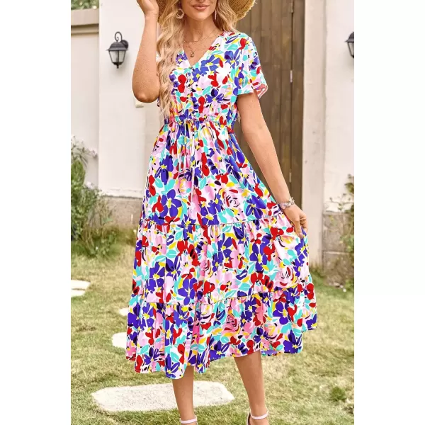 imagePRETTYGARDEN Womens Floral Boho Dress Casual Short Sleeve V Neck Ruffle Tiered 2024 Summer Swing Maxi DressesPrint Multicolored