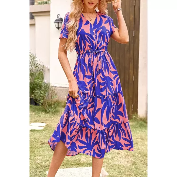 imagePRETTYGARDEN Womens Floral Boho Dress Casual Short Sleeve V Neck Ruffle Tiered 2024 Summer Swing Maxi DressesPrint Pink Purple