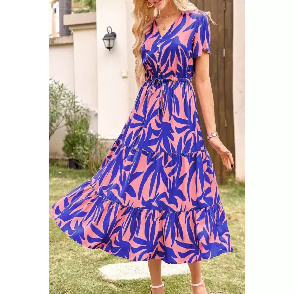 imagePRETTYGARDEN Womens Floral Boho Dress Casual Short Sleeve V Neck Ruffle Tiered 2024 Summer Swing Maxi DressesPrint Pink Purple