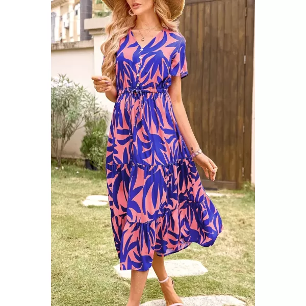 imagePRETTYGARDEN Womens Floral Boho Dress Casual Short Sleeve V Neck Ruffle Tiered 2024 Summer Swing Maxi DressesPrint Pink Purple