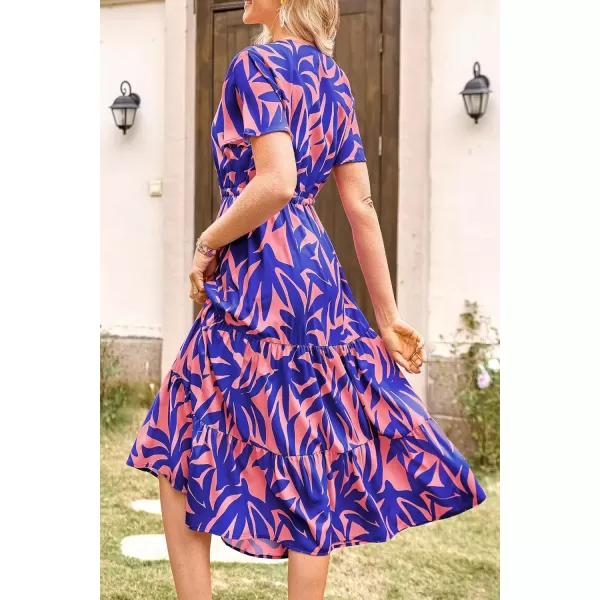 imagePRETTYGARDEN Womens Floral Boho Dress Casual Short Sleeve V Neck Ruffle Tiered 2024 Summer Swing Maxi DressesPrint Pink Purple
