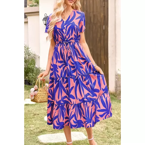 imagePRETTYGARDEN Womens Floral Boho Dress Casual Short Sleeve V Neck Ruffle Tiered 2024 Summer Swing Maxi DressesPrint Pink Purple
