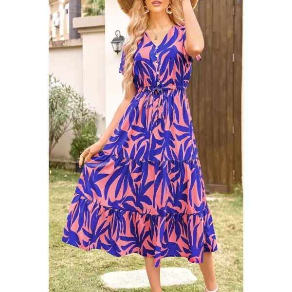 imagePRETTYGARDEN Womens Floral Boho Dress Casual Short Sleeve V Neck Ruffle Tiered 2024 Summer Swing Maxi DressesPrint Pink Purple