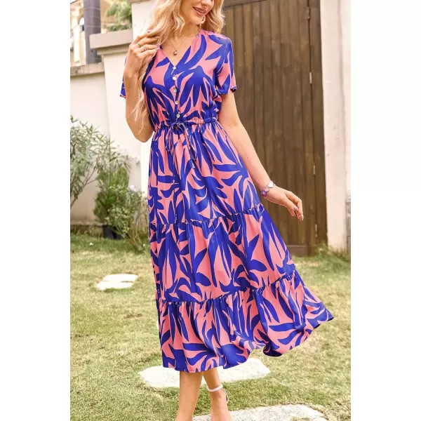 imagePRETTYGARDEN Womens Floral Boho Dress Casual Short Sleeve V Neck Ruffle Tiered 2024 Summer Swing Maxi DressesPrint Pink Purple