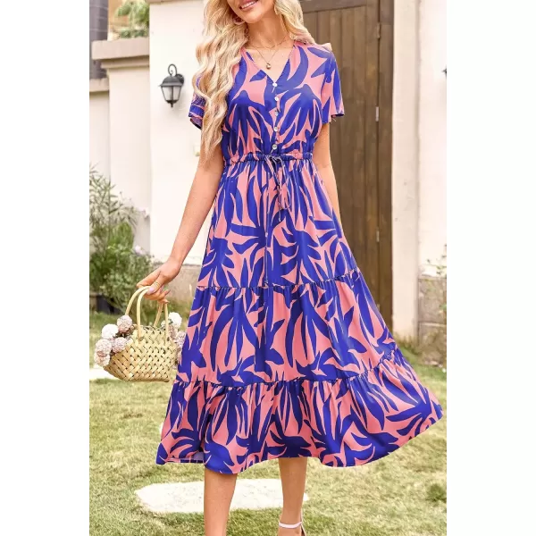 imagePRETTYGARDEN Womens Floral Boho Dress Casual Short Sleeve V Neck Ruffle Tiered 2024 Summer Swing Maxi DressesPrint Pink Purple
