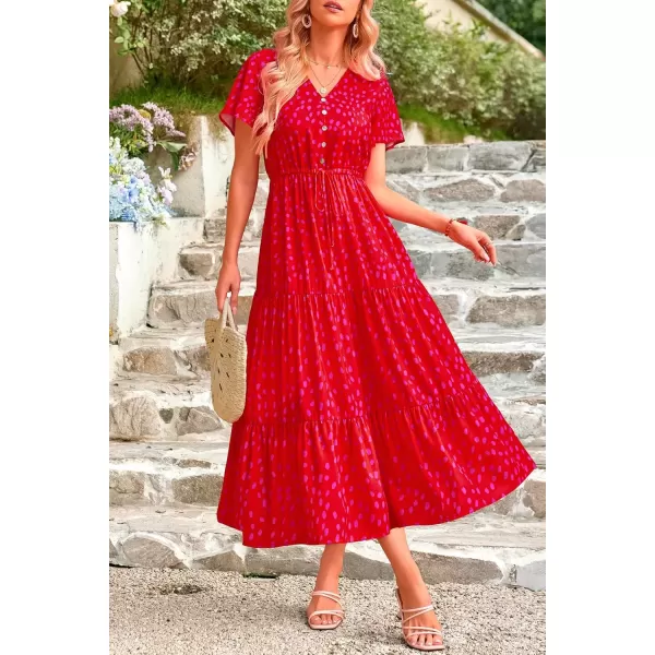 imagePRETTYGARDEN Womens Floral Boho Dress Casual Short Sleeve V Neck Ruffle Tiered 2024 Summer Swing Maxi DressesPrint Red