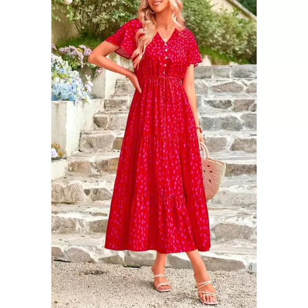imagePRETTYGARDEN Womens Floral Boho Dress Casual Short Sleeve V Neck Ruffle Tiered 2024 Summer Swing Maxi DressesPrint Red