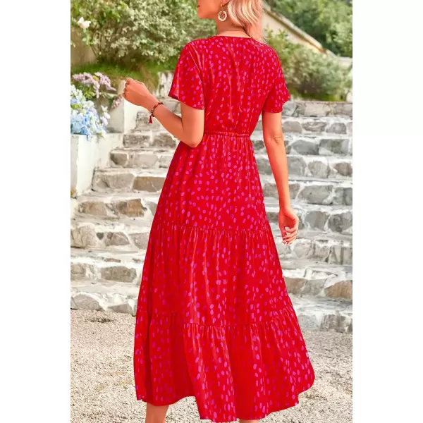 imagePRETTYGARDEN Womens Floral Boho Dress Casual Short Sleeve V Neck Ruffle Tiered 2024 Summer Swing Maxi DressesPrint Red