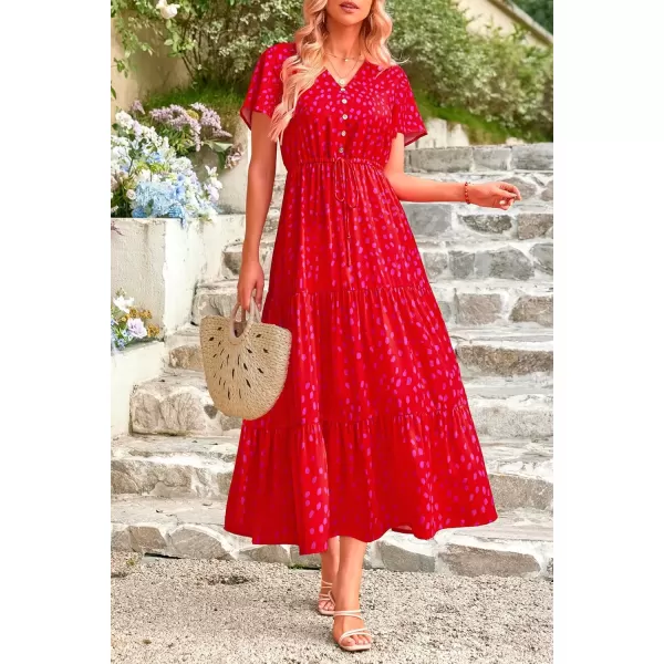 imagePRETTYGARDEN Womens Floral Boho Dress Casual Short Sleeve V Neck Ruffle Tiered 2024 Summer Swing Maxi DressesPrint Red