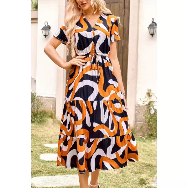 imagePRETTYGARDEN Womens Floral Boho Dress Casual Short Sleeve V Neck Ruffle Tiered 2024 Summer Swing Maxi DressesPrint Yellow White