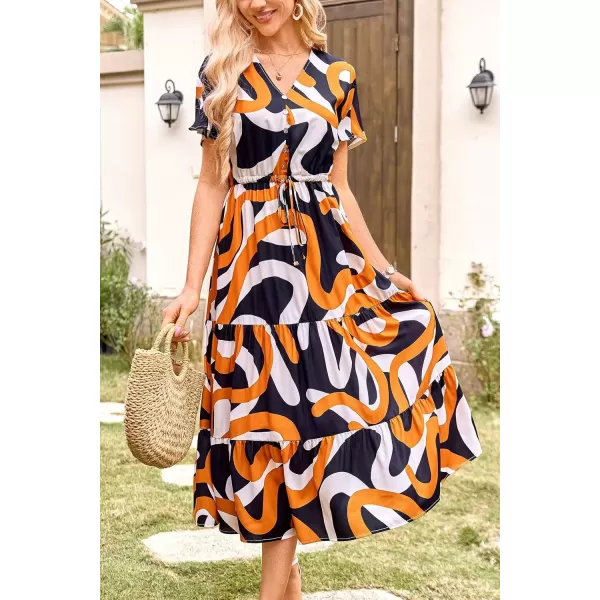 imagePRETTYGARDEN Womens Floral Boho Dress Casual Short Sleeve V Neck Ruffle Tiered 2024 Summer Swing Maxi DressesPrint Yellow White