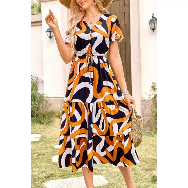 imagePRETTYGARDEN Womens Floral Boho Dress Casual Short Sleeve V Neck Ruffle Tiered 2024 Summer Swing Maxi DressesPrint Yellow White
