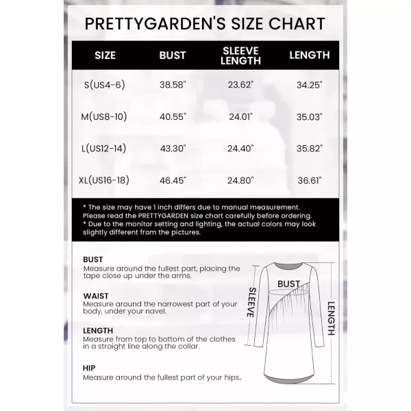 imagePRETTYGARDEN Womens Long Sleeve Mini Tunic Dress Casual Crewneck Loose Flowy Shift Ruched DressesBlue