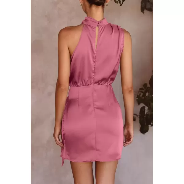 imagePRETTYGARDEN Womens Short Formal Satin Dress Summer Sleeveless Mock Neck Tie Waist Cocktail Party DressesDusty Pink