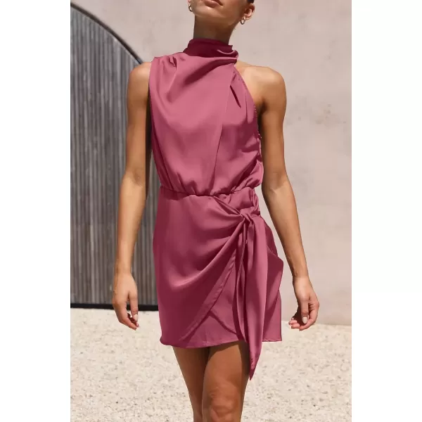 imagePRETTYGARDEN Womens Short Formal Satin Dress Summer Sleeveless Mock Neck Tie Waist Cocktail Party DressesDusty Pink