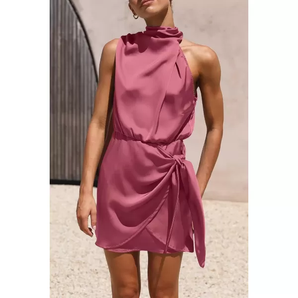 imagePRETTYGARDEN Womens Short Formal Satin Dress Summer Sleeveless Mock Neck Tie Waist Cocktail Party DressesDusty Pink