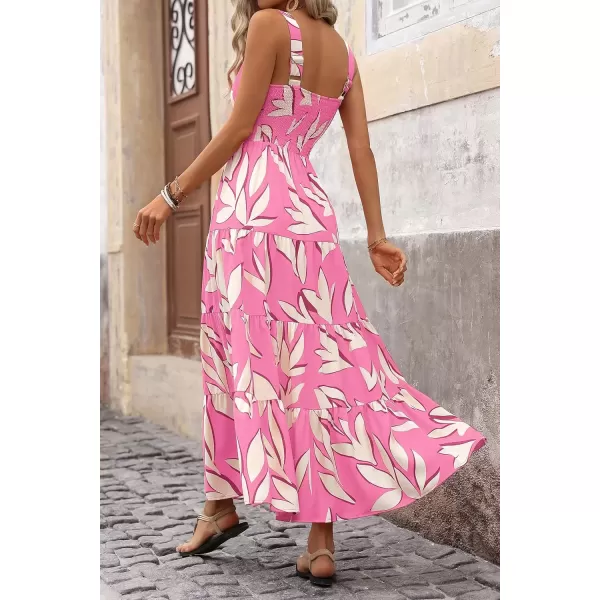 imagePRETTYGARDEN Womens Summer Floral Maxi Dress Sleeveless Smocked Tiered Ruffle Long Flowy Cute Casual Beach Boho SundressesFloral Pink Beige