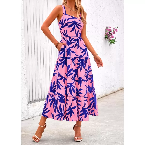 imagePRETTYGARDEN Womens Summer Floral Maxi Dress Sleeveless Smocked Tiered Ruffle Long Flowy Cute Casual Beach Boho SundressesFloral Pink Blue