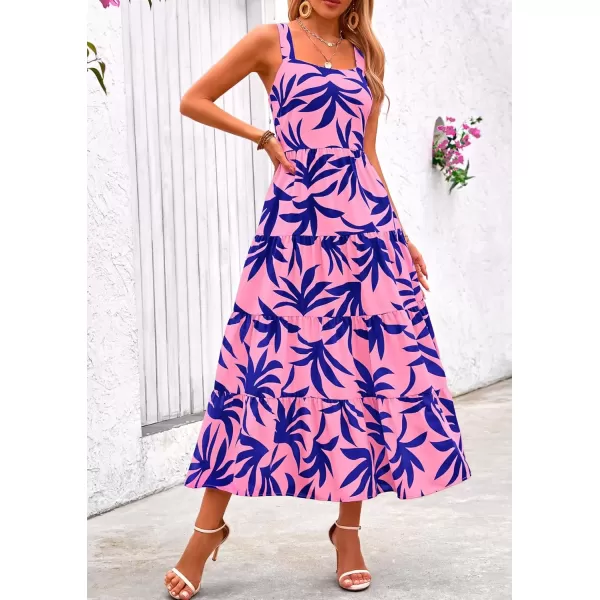 imagePRETTYGARDEN Womens Summer Floral Maxi Dress Sleeveless Smocked Tiered Ruffle Long Flowy Cute Casual Beach Boho SundressesFloral Pink Blue