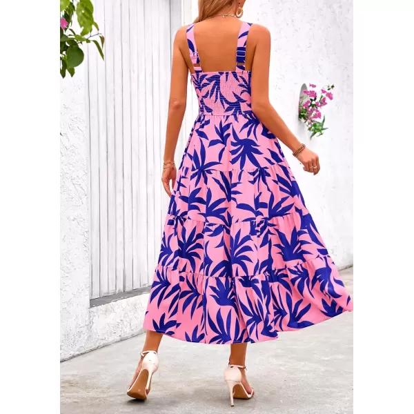 imagePRETTYGARDEN Womens Summer Floral Maxi Dress Sleeveless Smocked Tiered Ruffle Long Flowy Cute Casual Beach Boho SundressesFloral Pink Blue
