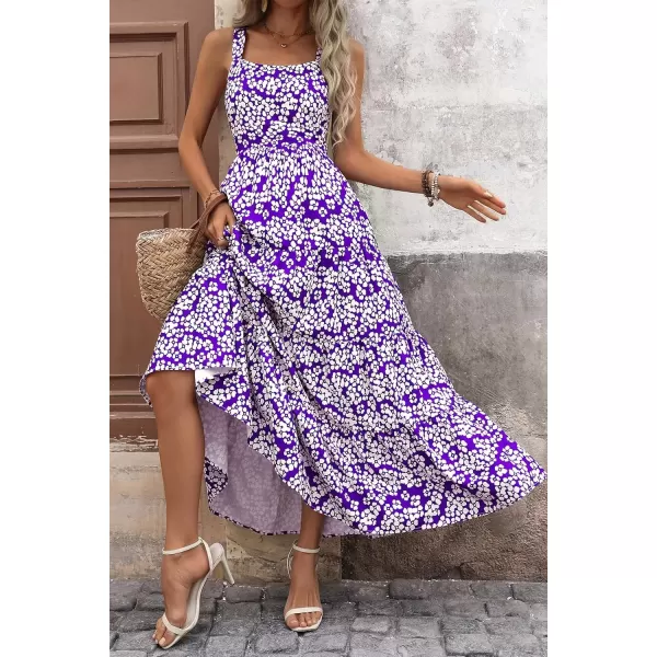 imagePRETTYGARDEN Womens Summer Floral Maxi Dress Sleeveless Smocked Tiered Ruffle Long Flowy Cute Casual Beach Boho SundressesFloral Purple White